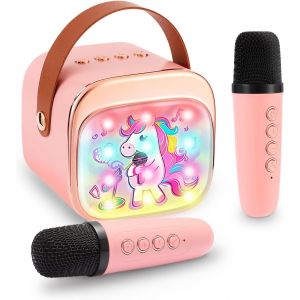 ERYI-Mini Machine De Karaoké Avec 2 Microphones Enfants, Cadeaux Licorne Pour Filles Jouet Enfant 3-12 Ans Set De Karaoké Avec 2 Microphones - Set Karaoké Enfants - Neuf