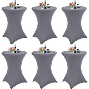Lot De 6 Housse Pour Table Haute De Bistrot Ø 80-85 Cm, Nappe Cocktail Ronde Blanc, Housse De Table De Cocktail Extensible En Spandex Pour Table De Banquet De Cocktail De Mariage(Gris Clair) - Neuf