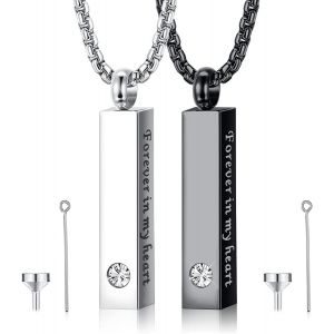 Tianyi-2 Collier Urne Homme Femme Bijoux De Cendres Noir Argent Acier Inoxydable Collier Pendentif Urne Pour Cendres Humaines M&eacute;morial Cr&eacute;mation M&eacute;daillon Souvenir Collier Bijoux - Neuf