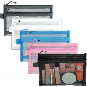 5 Pièces Trousses De Toilette Transparent Trousse A Maquillage Fermeture Éclair Trousse Toilette Trousse De Toilette Femme Voyage Pour Emportez Rouge Lèvres, Poudre, Fard À Joues - Neuf