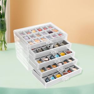 Présentoir À 90 Compartiments En Plastique Pour Enfants - Boîte De Collection De Cristaux - 5 Tiroirs - Insert En Velours - Organ Ur De Bijoux Réglable Pour Boucles D'Oreilles, Bagues Et Maquillage - Neuf