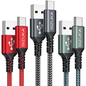 THEF-Câble USB C, Cable USB C Charge Rapide [3Pack/2m] 3.1A Chargeur Type C Nylon Câble USB A vers USB C pour Samsung Galaxy S22 S21 S20 S10 A13 A14 A21 A40 A53 A54 - Neuf