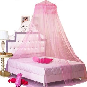 Rose Princesse Lit Canopée Moustiquaire Dôme Rond Dentelle Pour Lits Jumeaux Pleins et Queen Size Lit Bébé - Neuf