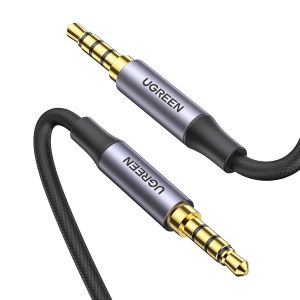 MEVRONISSHOP-C&acirc;ble Audio Jack 3.5mm TRRS 4 P&ocirc;les Double Prise M&acirc;le St&eacute;r&eacute;o Auxiliaire Voiture Nylon Tress&eacute; Compatible avec iPad iPod Casque Micro Tablette Cha&icirc;ne HiFi MP4 MP3 Autoradio Amplificateur ( - Neuf