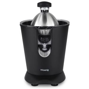 H.Koenig Presse Agrumes Electrique Levier Professionnel AGR82 Inox Noir Mat, Sans BPA, Jus Orange, Citron, Pamplemousse, Rapide, Automatique, Silencieux, Bec Anti-gouttes, Lavable en machine, 160 W - Neuf