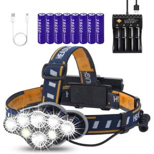 Lampe Frontale,Lampe Frontale Rechargeable Usb Super Lumineuse,2000 Lumens 5 Led 6 Modes Avec Flash Rouge Led,Lampe Frontale Étanche Pour Le Camping,La Pêche,La Course,Le Jogging(Avec 10 Piles) - Neuf