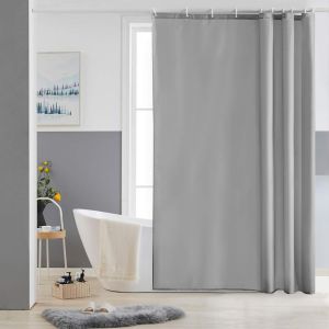Rideau de Douche Tissu Anti Moisissure et Lavable Textile Gris en Polyester Petits Rideaux de Bain Imperm&eacute;able pour Salle de Bain avec 10 Crochets 150x180cm - Neuf