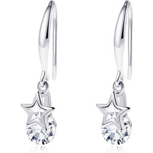 Chenquansarl-Boucles D'oreilles Pendantes En Argent Sterling 925 Pour Femmes Et Filles, Boucles D'oreilles Pendantes Hypoallerg&eacute;niques En Forme D'&eacute;toile Avec Oxyde De Zirconium Rond, Boucles D'oreill - Neuf