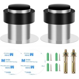 2 Pi&egrave;ces But&eacute;e de Porte Sol, Butoir de Porte Sol en acier inoxydable, Butoir de Porte de Sol 4.5 cm, Installer au Sol ou sur Mur, Arret de Porte avec Pare-chocs en Caoutchouc, pour Maison, Bureau - Neuf