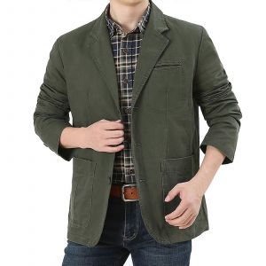 Veste De Costume En Coton Regular Fit Col Ch&acirc;le Bouton Vers Le Bas Pour Le Mariage Et De Loisirs L&eacute;ger Et Facile Hommes De Fer Xl Revers - Neuf