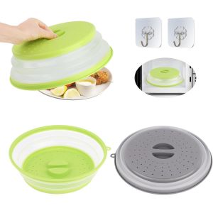 2PCS Cloche Micro Onde(Vert + Gris),Couvercle Micro Ondes avec 2 Crochets,Onde Passoire avec Trous de Vapeur,Pliable Micro-Ondes Couverture pour Fruits Et L&eacute;gumes,sans Bap et Non Toxique - Neuf