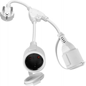 Double Prise pour Prise de Courant, C&acirc;ble d'Extension avec 2 Prises Schuko, &Eacute;tanch&eacute;it&eacute; IP44, Prise de Protection, Parfait pour Maison, Bureau, Ext&eacute;rieur, 1,5 mm&sup2;, 16A/250V, Blanc - Neuf