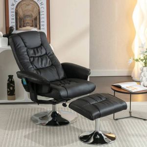 Fauteuil de massage avec rembourrage en PU et repose-pieds, &eacute;quip&eacute; d'un repose-pieds avec m&eacute;canisme de massage &agrave; 5 points, noir - Neuf