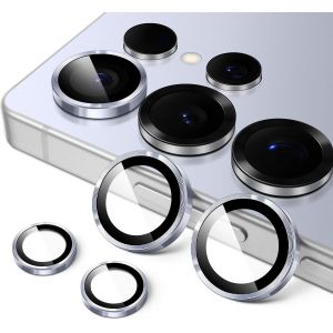 Protection Objectif Cam&iquest;&iquest;ra pour Samsung Galaxy S25 Ultra 5G, ?tui Housse en Verre Tremp&iquest;&iquest; 9H Anneau Individuel en M&iquest;&iquest;tal, Plateau d'Installation Facile, HD Transparent, 1 S&iquest;&iquest;rie (Bleu Titane) - Neuf