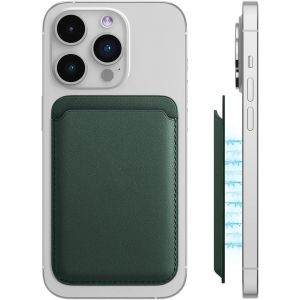 KALANKA-1 pièce Portefeuille magnétique pour iPhone, Porte Carte iphone, Porte-Cartes en PU, Doté d'un porte-cartes et d'un système RFID, Conçu en PU en Cuir Végan, pour Maintien 2 Cartes, Vert sapin - Neuf