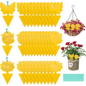 MAA-Anti Moucherons Interieur Pièges à Insectes 60 Pcs Anti Moucherons Plantes Interieur Pièges Engluées Autocollants Colle Double-Face Étanche Jaunes avec Trou et 60 Corde pour Jardin, Arbres Fruiti - Neuf