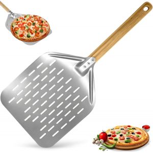 Ulteronixshop-Pelle &Agrave; Pizza Perfor&eacute;e 39,5 X 30 Cm Avec Poign&eacute;e En Bois Longue Amovible, Spatule Pizza En Aluminium 12 Pouces, Coupe &Agrave; Pizzas Grande Surface, Pelle Pain Cuisson Professionnelle Pour Ba - Neuf