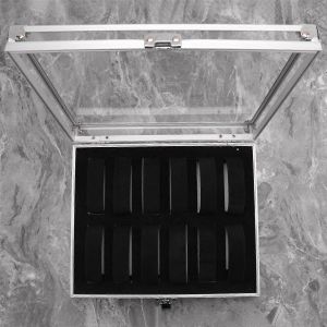 Bo&icirc;te De Montres En Aluminium Utile 12 Fentes De Grille Bijoux Montres Affichage Bo&icirc;te De Rangement Bo&icirc;tier Carr&eacute; En Daim - Neuf