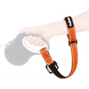 Sangle De Poignet Pour Chien, Sangle De S&eacute;curit&eacute; Pour Laisse R&eacute;tractable, R&eacute;fl&eacute;chissante Et Verrouillable Avec Poign&eacute;e Rembourr&eacute;e Douce R&eacute;glable Pour La Marche (Orange) - Neuf