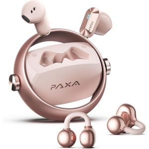 Double Casque 2-en-1 Clip Open-Ear ?couteurs Bluetooth sans Fil, Bluetooth 6.0-0 D&iquest;&iquest;lai, 140H Autonomie, Reconnaissance L/R Automatique, R&iquest;&iquest;duction Bruit Hybride Travail/Sport/Quotidien, Or Rose - Neuf