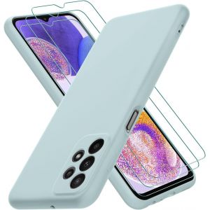 Kal-Coque Pour Samsung Galaxy A23 5g / A23 4g, Avec 3 Verre Trempé Protection Écran, Couche Intérieure Douce, Mince Souple Silicone Étui Protection Antichoc Bumper Housse Tpu Téléphone Case Cover, Ve - Neuf