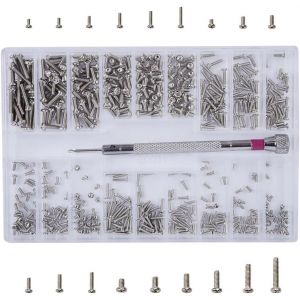 KAL-Kit De Vis De Réparation Micro Argentées 500 Pièces, 18 Tailles De Petites Vis En Acier Inoxydable Avec Tournevis, Kit De Vis De Remplacement Pour Lunettes De Montre Et Ordinateur M1.2 M1.4 M2 - Neuf