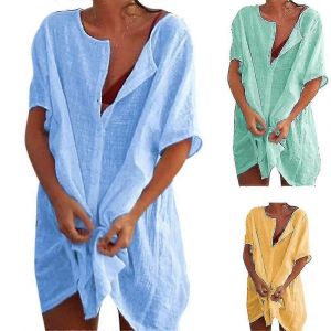 Robe De Plage Pour Femme,Couverture De Bikini Avec Encolure Ronde,Patte De Boutonnage Tw - Neuf