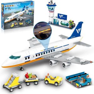 lbgwp60-City Avion De Pas rs Jouets De Construction Ensembles Avec Lumière Led, 901 Pcs Blocs De Construction D'Avion Avec Terminal D'Aéroport, Tour Radar, Remorque À Bagages, Cadeau Pour Enfants - Neuf