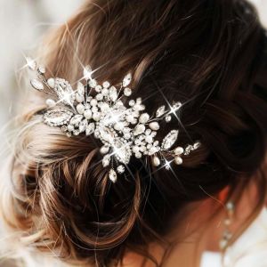 Kal-Peigne À Cheveux De Mariage Avec Perles Et Strass Argentés - Accessoire De Cheveux Pour Femmes Et Filles (Argenté, Taille Libre) - Neuf
