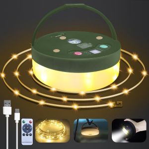 KAL-Guirlande Lumineuse De Camping, 10M Guirlande Lumineuse Camping Escamotable Extérieur Et Intérieur, 2800Mah 4 En 1 Guirlande Lumineuse Extérieure Portable Pour Camping, Cour, Jardin,Randonné, Noë - Neuf