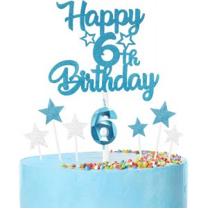 Ensemble De Bougies Pour G&acirc;teau D'anniversaire &laquo; Happy 6th Birthday &raquo;-Bougie Bleue Num&eacute;ro 6 Pour G&acirc;teau-Bougies D'anniversaire Pour Filles Et Gar&ccedil;ons-D&eacute;corations D'anniversaire-&Eacute;toile - Neuf