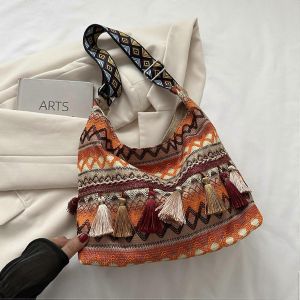 Macrame Sac Bleu - les Femmes de la Paille Sac &agrave; main, Boho sac Bandouli&egrave;re Sac Color&eacute; avec des Glands, Vintage, Ethnique Sling Bag - Neuf