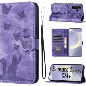 Kal-Housse Protection Pour Samsung Galaxy S24 Plus/Samsung Galaxy S24+ 5g Mat&eacute;riau En Cuir Pu Coque Samsung S24 Plus Avec Fentes Pour Cartes Coque Samsung Galaxy S24 Plus Violet - Neuf