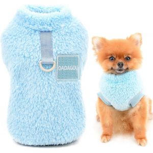 Jgd-Smalllee_Lucky_Store Pull En Polaire Sherpa Pour Animal Domestique Col Roul&eacute; Pull Avec Anneau En D Pour Petits Chiens Chats, Chiots Yorkshire Chihuahua V&ecirc;tements Chauds, Bleu, S - Neuf