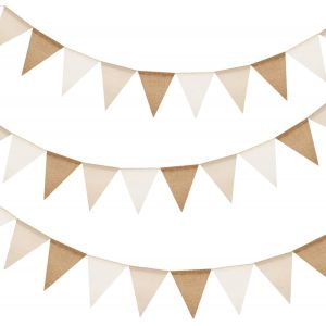 MEVRONISSHOP-Guirlande Fanions Toile de Jute Brun et Beige, 8M avec 24PCS Vintage Lin Triangle Drapeau Banderole pour Chambre d'enfant,f&ecirc;te D&eacute;coration de Jardin, Anniversaire, Mariage, Ext&eacute;rieure Dec - Neuf