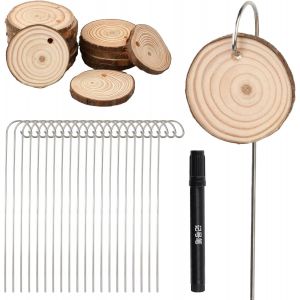 20 Etiquettes De Plante Rondes En Bois Avec Crochet Et Marqueur Pour Plantes 4-5 Cm De Diamètre,Jardin,Extérieur,Intérieur,Pots,Mini-Serres,Cadeau Pour Amateurs De Jardinage - Neuf
