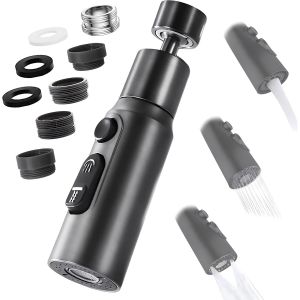 KALANKA-Aérateur de Robinet, 360° Pivotant Embout Robinet Cuisine avec 3 Modes Douchette Mousseur Robinet Economie Eau, Adaptateur Economiseur D'eau Pour Robinet Salle De Bain lavabo (Noir) - Neuf