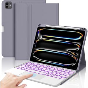 Coque Clavier iPad Pro 13 Pouces 2024, Bluetooth Détachable sans Fil Bluetooth AZERTY Étui Clavier pour avec Porte-Style iPad Pro 13 2024, Lavande - Neuf