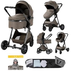 Poussette Magic Zc Poussette 3 En 1 Pousette Pousette Trio 3 En 1 Harnais De Cinq Points Cadre En Alliage D'aluminium 0-3 Ans Brun - Neuf