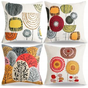 Cauc-Housse De Coussin 45x45 Housse Coussin Fleur Taie Oreiller Decoration Taie Coussin Lot De 4 Lin Housses De Coussin Chambre Coussin De Canape Pour Chambre Canap&eacute; Chaise Lit Jardin - Neuf