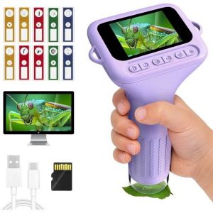 Microscope Num&eacute;rique Enfants 5-7 Ans, 1000x, &Eacute;cran Tactile 2", Portable, Kit Lames - Jouet &Eacute;ducatif Nature (Violet). - Neuf