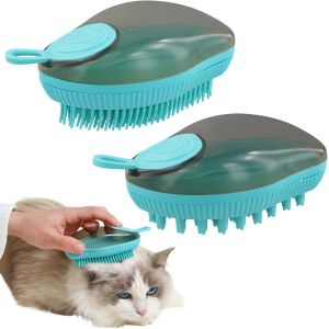 Jgd-Lot De 2 Brosses De Bain Pour Chien Brosse De Toilettage Pour Animaux De Compagnie Brosse De Bain Apaisante En Caoutchouc Avec Distributeur Pour Chiens Et Chats &Agrave; Poils Courts Et Longs (Bleu) - Neuf