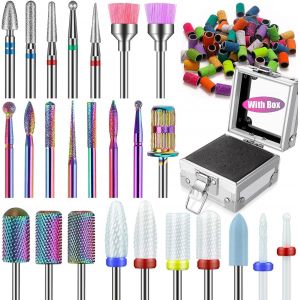 Tianyi-Lot De 25 Forets &Agrave; Ongles Avec Support Argent&eacute; Et 50 Bandes Abrasives, Embout Ponceuse Ongles Cuticule Depose En Carbure En C&eacute;ramique, Embout Ponceuse &Agrave; Ongles Enl&egrave;vement Du Vernis &Agrave; Ongles - Neuf