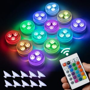 10 Pcs Mini Lumières Led Submersible,Avec Télécommande Changement De Couleur Éclairage Pour Plan Deau Base De Vase,Spa,Aquarium,Bassin,Piscine,Jardin - Neuf