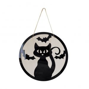 Hjlian Panneau De Porte D'halloween En Bois A Suspendre Avec Motif De Chaton Pour Porte D'entree, Decoration Murale En Bois Pour Halloween, Fete A La Maison Ou En Exterieur - Neuf