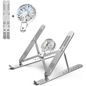 Support pour ordinateur portable pliable en aluminium-Support de refroidissement portable pour ordinateur portable avec ventilateurs de refroidissement-Hauteur réglable sur 7 niveaux-Coussin de - Neuf