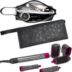 KALANKA-Étui de Voyage Étanche en Cuir PU pour Sèche-Cheveux, Résistant à l'usure Portable Sac de Rangement Étanche pour Sèche-Cheveux, Housse Sac Case pour Sèche-Cheveux Dyson Supersonic (Noir) - Neuf