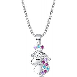 Kal-Collier En Argent 925 Avec Pendentif Cheval Chanceux En Cz Pour Fille Amoureux Des Chevaux, Pendentif Cheval En Argent Avec Chaîne En Acier Inoxydable Bijoux Pour Chevaux Cadeaux D'anniversaire - Neuf