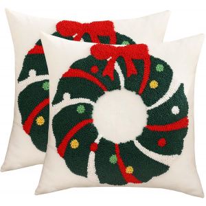 CAUC-Lot de 2 Noel Housses de Coussins 45x45 CM Guirlande de No&euml;l Touffet&eacute; Deco Joyeux Cadeaux int&eacute;rieur Hiver Christmas Cushion Covers Xmas pour Chambre Maison Chaise Lit Voiture Canap&eacute; - Neuf