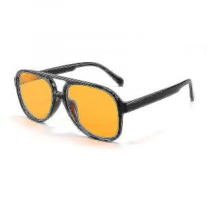 R&eacute;tro Vintage 70 ' S Aviateur Polaris&eacute; Lunettes De Soleil Double Pont Cadre L&eacute;ger Pour Hommes Et Femmes (Noir/Jaune) - Neuf